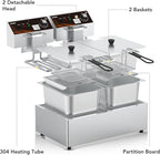 Commercial Electric Deep Fryer, 20.7Qt Dual Tank Countertop Fryer with 2 Baskets, 3600W Heavy Duty Stainless Steel, UL Certified, Professional Deep Fryers for Food Truck & Restaurant, 120V
