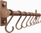 Dseap Kitchen Utensil Holder Hanger, Pot and Pan Rack Wall Mounted, Kitchen Rail with 8 Hooks for Hanging Cooking Utensils, Mugs, Spoons, Wall Mounted, Antique Copper New