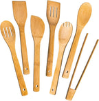 Eisinly Wooden Spoons for Cooking 7-Piece, Kitchen Nonstick Bamboo Cooking Utensils Set, Carbonized Bamboo Durability Spatula Spoon for Everyday Use