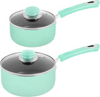 Utopia Kitchen Nonstick Stock Pot Saucepan Set with Lids, 1 Quart and 2 Quarts Multipurpose Stock Pots Set for Home, Kitchen or Restaurant, Green & Black