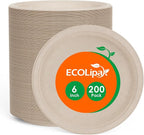ECOLipak 6 Inch Disposable Compostable Small Paper Plates, 200 Pack Recycled Sugarcane Bagasse Biodegradable Heavy Duty Mini Dinner Appetizer Cake Dessert Plates for Party(Nature)
