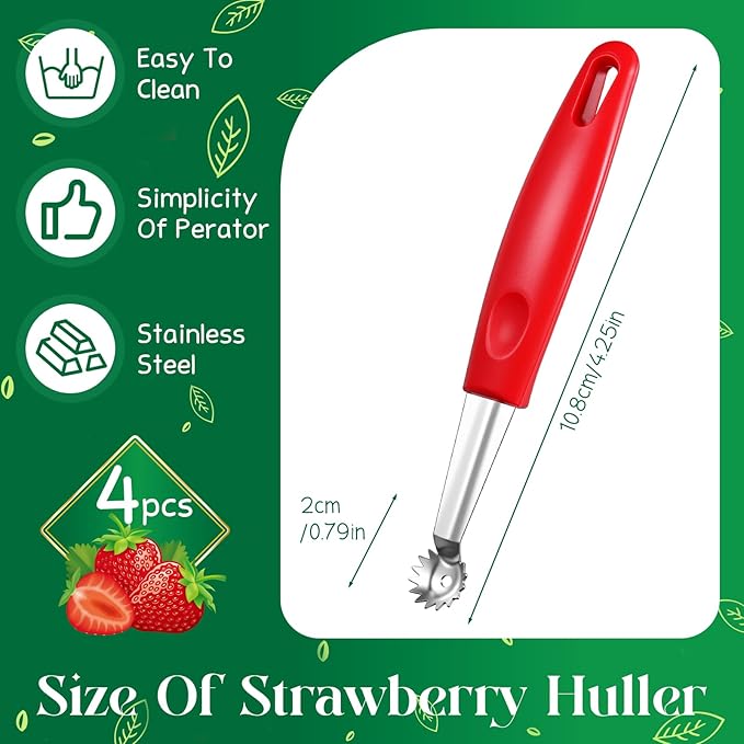 Willinglong 4 Pcs Tomato Corer Tool Strawberry Huller Tomato Stem Remover Stainless Steel Strawberry Huller Tool Fruit Vegetable Baller