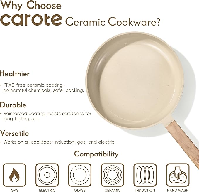 CAROTE 22Pcs Pots and Pans Set Non stick, Ceramic Cookware Set, Non-toxic Kitchen Cooking Set, PFAS and PFOA Free