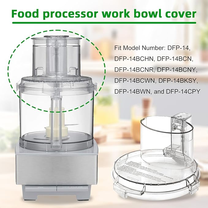 4 Locking Knob DFP-14NWBCT1 Food Processor Replacement Bowl Lid, Compatible with Cuisinart Food Processor DLC-005AGTXT1 Bowl, Suitable for Model DFP-14 (4.45 * 7.6in)