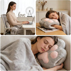 RYOLOY Cat Paw Warm Hand Pillow,with 67 * 39Inch Travel Blanket,3 in 1 Travel Pillow and Blanket Set,for Car Office Camping Essentials.(Grey) (Grey)