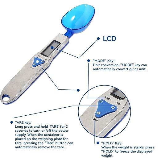 HERCHR Electronic Digital Spoon 500/0.1g Kitchen Scales Measuring Tool Food Scale Spoon Electronic Measuring Spoons Weight Scale Portable Spoon with Scale for Milk, Tea, Flour, Spices