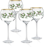 Lenox Drinkware, Holiday 4-Piece Wine Balloon Glass Set, Set Of 4, 14 Fl Oz Capacity, Made From Glass, Festive Red Christmas Design, Hand Wash Only, Christmas Decorations, Winter Decor (4 Piece)