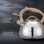 MARSKITOP Whistling Tea Kettle for Stove Top, Stainless Steel Tea Pot with Wooden Pattern Handle, Loud Whistle Water Kettle 2.6 Quart, Silver
