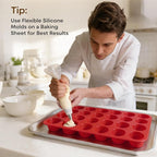 Silicone Muffin Pans for Baking Nonstick 2 Pcs, 24 Cup Mini Cupcake Pan, Food-Grade Silicone Baking Molds for Cupcakes, Freezer, Red