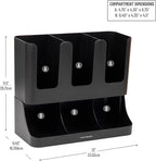 Mind Reader Cup and Condiment Station, Countertop Coffee Bar Organizer with 6 Compartments, Storage Caddy for Cups Lids and Packets, Plastic, Black