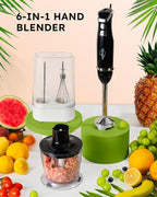 Sangcon 6-in-1 Immersion Blender Handheld, Hand Blender with Chopper & 34oz Blending Cup Storage Base, 2-Speed Adjustable Stick Blender,Stainless Steel Blades, Detachable Blender, Whisk, Milk Frother