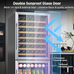 24 Inch Wide Wine and Beverage Refrigerator, 2 IN 1 Dual Zone Wine Cooler, Built-In/Freestanding Beverage Wine Fridge with Safety Lock, Low Noise and Fast Cooling Silver
