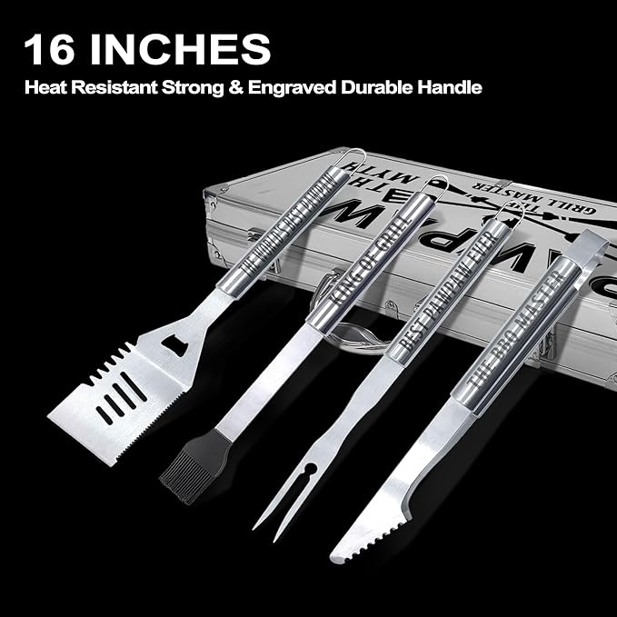 Paw Paw Gifts, Christmas Pawpaw Gifts for Grandpa from Grandkids Heavy Duty Grilling Accessories Kit for Backyard BBQ, Thick Stainless Steel Grill Utensils with Non-Slip Handle Tool for Man