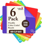 Extra Thick Flexible Plastic Cutting Board Mats Set of 6 for Kitchen, Non-Porous, Non-Slip Waffle Back, Color Coded with Food Icons, Dishwasher Safe, 12 x 15 Inch - Cooler Kitchen