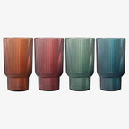 Khen Shatterproof Acrylic Tall Drinking Glasses Set, European Style, Dishwasher Safe, Ribbed | Set of 4 | Fluted Tritan Drinkware, Unbreakable BPA-free Plastic, Reusable Stackable Glassware 14.5oz