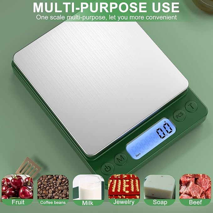 Digital Food Scale for Food Ounces and Grams，YONCON 3000g/0.1gram Accuracy Multifunctional Kitchen Scale for Cooking, Baking | Small Size for Easy Storage | Tare Function