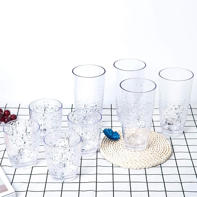 Set of 6 Hammered Style 15-ounce/430ml Acrylic Glasses Plastic Tumbler,BPA Free,Dishwasher Safe (Clear color)