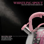 Paris Hilton Whistling Stovetop Tea Kettle, Stainless Steel with Color Changing "That's Hot" Heat Indicator Design, Soft Touch Handle, 2.5-Quart, Pink