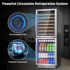 24 Inch Wide Wine and Beverage Refrigerator, 2 IN 1 Dual Zone Wine Cooler, Built-In/Freestanding Beverage Wine Fridge with Safety Lock, Low Noise and Fast Cooling Silver