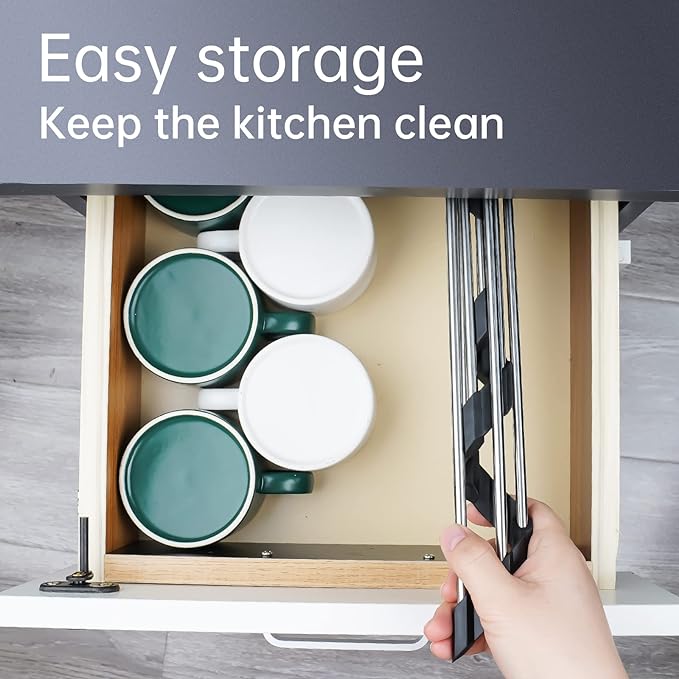 Tomorotec Foldable Stainless Steel Triangle Roll-Up Dish Drying Rack for Small Sink Corners - Over-The-Sink Multipurpose Kitchen Drainer, Rustproof Organizer, Trivet and Shelf - Space-Saving (Black)