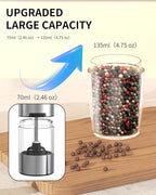 CIRCLE JOY Rechargeable Gravity Electric Salt and Pepper Grinder Set, Stainless Steels Salt and Pepper Mills with LED Light, No Battery Needed, Adjustable Coarseness, Washable 135ml Container, Silver
