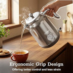 Trisiko® 1.7L Large Electric Kettle with Thermometer,57.oz Electric Tea kettle with Automatically Shut Off,304 Stainless Steel,1200W Hot Water Kettle Electric for Coffee&Tea (Chrome)