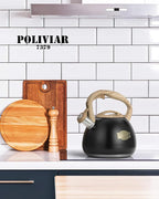 POLIVIAR Tea Kettle, 2.7 Quart Stovetop Tea Kettle, Audible Whistling Teapot, Food Grade Stainless Steel for Anti-Rust, Anti Hot Handle, Suitable for All Heat Sources (JX2022-MH30)