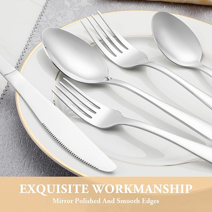 30 Piece Silverware Set Service for 6,Premium Stainless Steel Flatware Set,Mirror Polished Cutlery Utensil Set,Durable Home Kitchen Eating Tableware Set,Include Fork Knife Spoon Set,Dishwasher Safe
