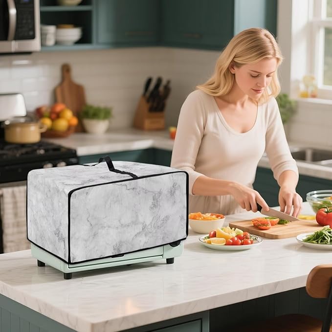 Marble Print Toaster Oven Protective Cover for Kitchen Counter, Heat-resistant Dust-proof Microwave Oven Air Fryer Cover with Storage Pockets (Small-14.5 * 18.46 * 9 inches)