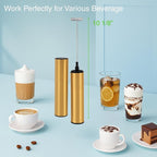 Rechargeable Electric Milk Frother Handheld,2-Speed Travel Frother with Tube Case, Milk Foamer Coffee Frother for Latte, Cappuccino, Drink Mixer with 2 Stainless Whisks and Charger Golden