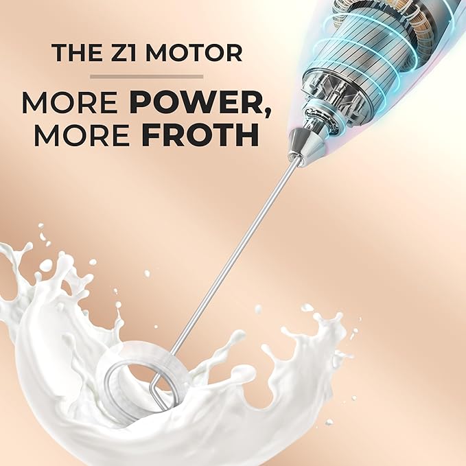 Zulay Kitchen Powerful Milk Frother Wand With 4 AA Duracell Batteries - Ultra Fast Handheld Drink Mixer - Electric Whisk Foam Maker for Coffee, Lattes, Cappuccino, Matcha & Creamer - Blizzard White