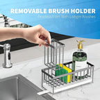 Cisily Sponge Holder for Kitchen Sink, Sink Caddy Organizer with High Brush Holder, Kitchen Countertop Organizers and Storage Essentials, Rustproof 304 Stainless Steel (Gray, 9.25″)