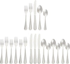 Amazon Basics Silverware Set, Stainless Steel Flatware, Dishwasher Safe, Service for 4, 20-Piece Forks and Spoons, Crown Edge, Everyday Use