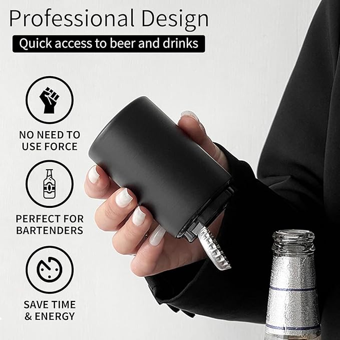 2PCS Automatic Bottle Opener - Down-Pop Off Beer Bottle Opener with Magnetic Cap Catcher, Home Bars Kitchen Cool Bartender Tools