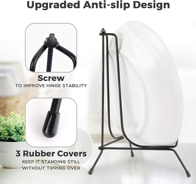 Mocoosy 4 Pack 8 Inch Improved Anti-Slip Plate Stands for Display, Plate Holder Display Stand, Picture Frame Holder Stand, Black Iron Easel Stands for Photo, Decorative Plate, Tablets and Table Art