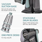 Rotary Cheese Grater with Handle Kitchen Shredder Slicer Grater Slicer Ice Shaver Cheese Vegetable Nuts Potato Zucchini Chocolate 3 Interchangeable Blades (GreyBlue)