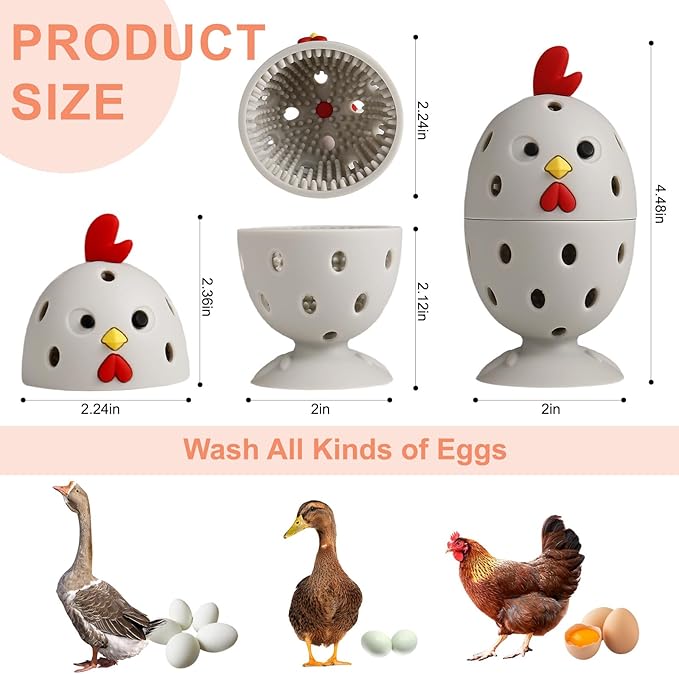 wonlex 4PCS Egg Brush Cleaner Multipurpose Fruit and Vegetable Rotating Scrubber Tool for Fresh Eggs, Reusable Chicken Duck Egg Washer Scrubber (Grey+Yellow)