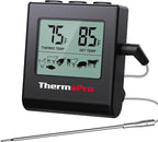 TempPro TP16H Large LCD Digital Meat Thermometer for Cooking, Smoking, Grilling, BBQ Food Thermometer with Clock Timer and Stainless Steel Probe, Black (Previously ThermoPro)