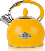 SUSTEAS Stove Top Whistling Tea Kettle - Food Grade Stainless Steel Teakettle Teapot with Cool Touch Ergonomic Handle, With 1 Silicone Pinch Mitt Included, 2.64 Quart,YELLOW