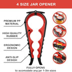 Jar Opener for Weak Hands, Seniors with Arthritis, 5 in 1 Multi Function Bottle Opener Lid Opener For Arthritic Hands with Non Slip Rubber Jar opener Gripper Pad and Corkscrew Wine Opener(RED)