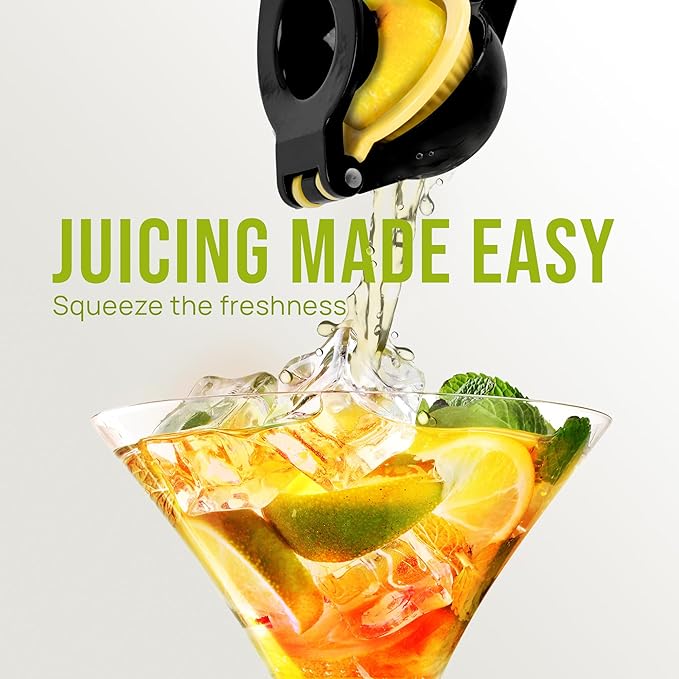 Zulay Kitchen Metal 2-in-1 Lemon Squeezer - Sturdy Max Extraction Hand Juicer Lemon Squeezer Gets Every Last Drop - Easy to Clean Manual Citrus Juicer - Easy-Use Lemon Juicer Squeezer - Black/Yellow