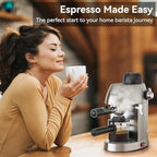 Queyd 3.5 Bar 4 Cup Espresso Cappuccino Machine, Stainless Steel Espresso Machine, Compact Expresso Machines for Home, Latte and Cappuccino Machine with Milk Frother, Dual Safety Switches, 800W