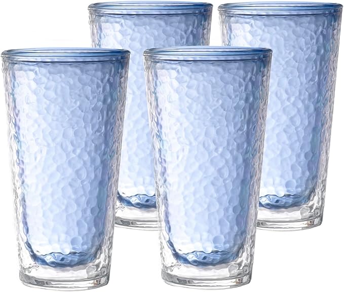 KLIFA- NICE- 20 oz, Set of 4, Acrylic Insulated Tumbler Set, Double-wall Drinking Glasses, BPA-Free, Shatter-Proof Plastic Drinkware, Dishwasher Safe Cups, Ocean Blue