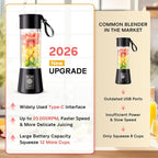 Portable Blender for Smoothies & Shakes - Cordless Personal Size Mini Blender with BAP Free Juice Cup, USB Rechargeable Suit for Sports/Picnic, Mother's Day
