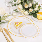 NOCCUR 200PCS Gold Plastic Plates - 100 Dinner / 100 Dessert Disposable Plates Heavy Duty - Ideal for Wedding/Party/Christmas