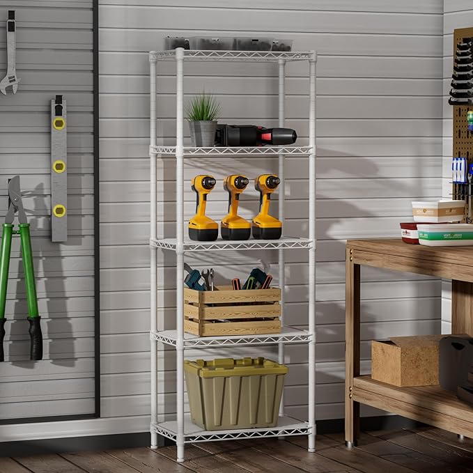 SINGAYE 5 Small Wire Shelves Kitchen Pantry Close Home Organizers and Storage Bathroom Shelf Laundry Room Organization Adjustable Book Metal Garage Shelving Unit