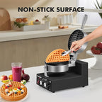 Commercial Waffle Maker for Restaurant, 110V Electric Waffle Maker w/Non-stick and 122–572°F Adjustable Temp, 1200W Profession Waffle Iron with Timer and Heavy Duty, Hotel Waffle Machine