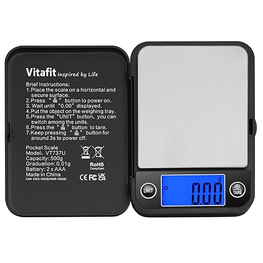 Vitafit 500g Digital Pocket Scale,High Accuracy Assured by Scale Professional Factory Since 2001, Gram Scale 0.01g for Multifunction: Lab,Food, Kitchen,Coffee,Jewelry; Black