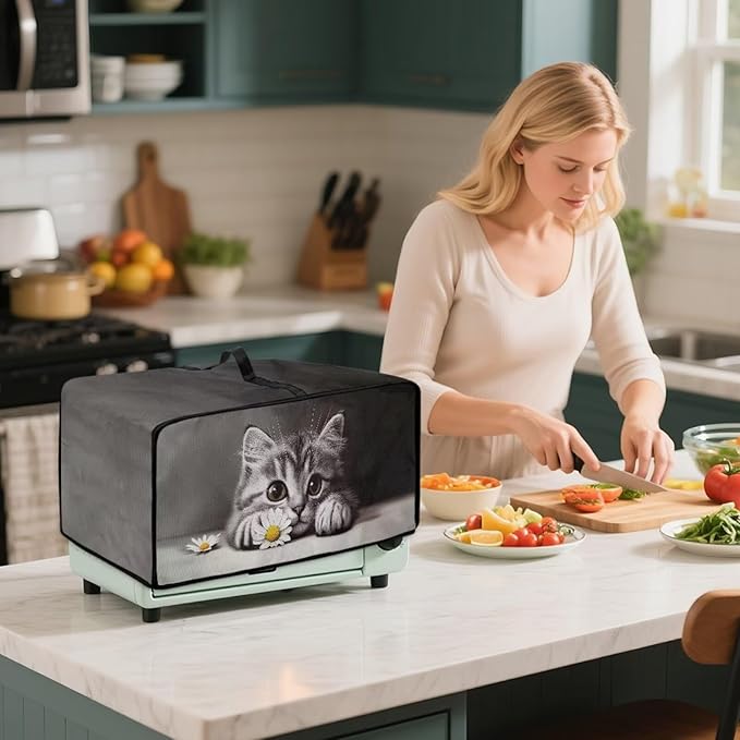 Kitten Daisy Print Toaster Oven Stain-resistant Cover for Kitchen Counter Decor, Heavy Duty Heat-resistant Microwave Oven Cover, Washable (Large-18.5 * 22.5 * 12.99 inches)
