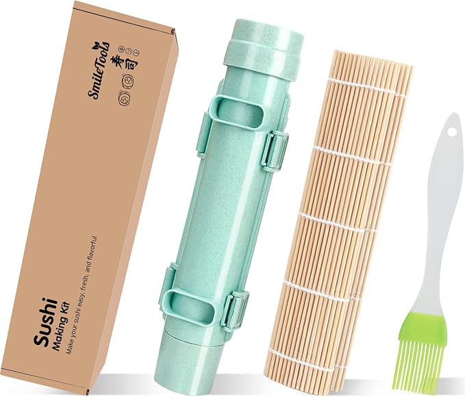 SmileTools Sushi Making Kit, Sushi Roller, Sushi Bazooka, Sushi Maker, Bamboo Sushi Rolling Mat For Beginners (Green)